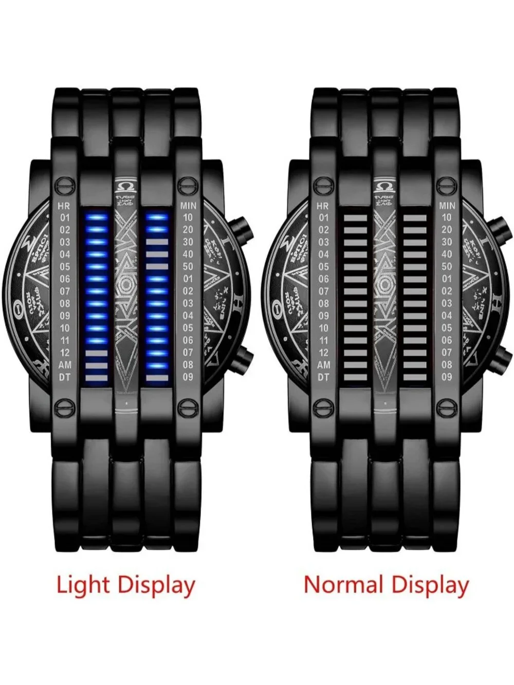 Men's All Black Analog Quartz Lava Style Stainless Steel Bracelet Digital Watch
